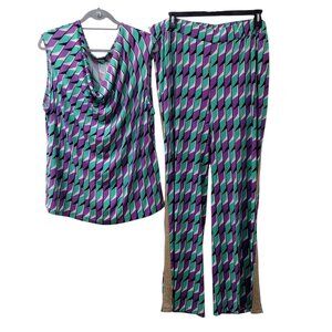 Iman 2 pc. Tank Top & Pant Set, Size 2X, Purple/Green/Black/White